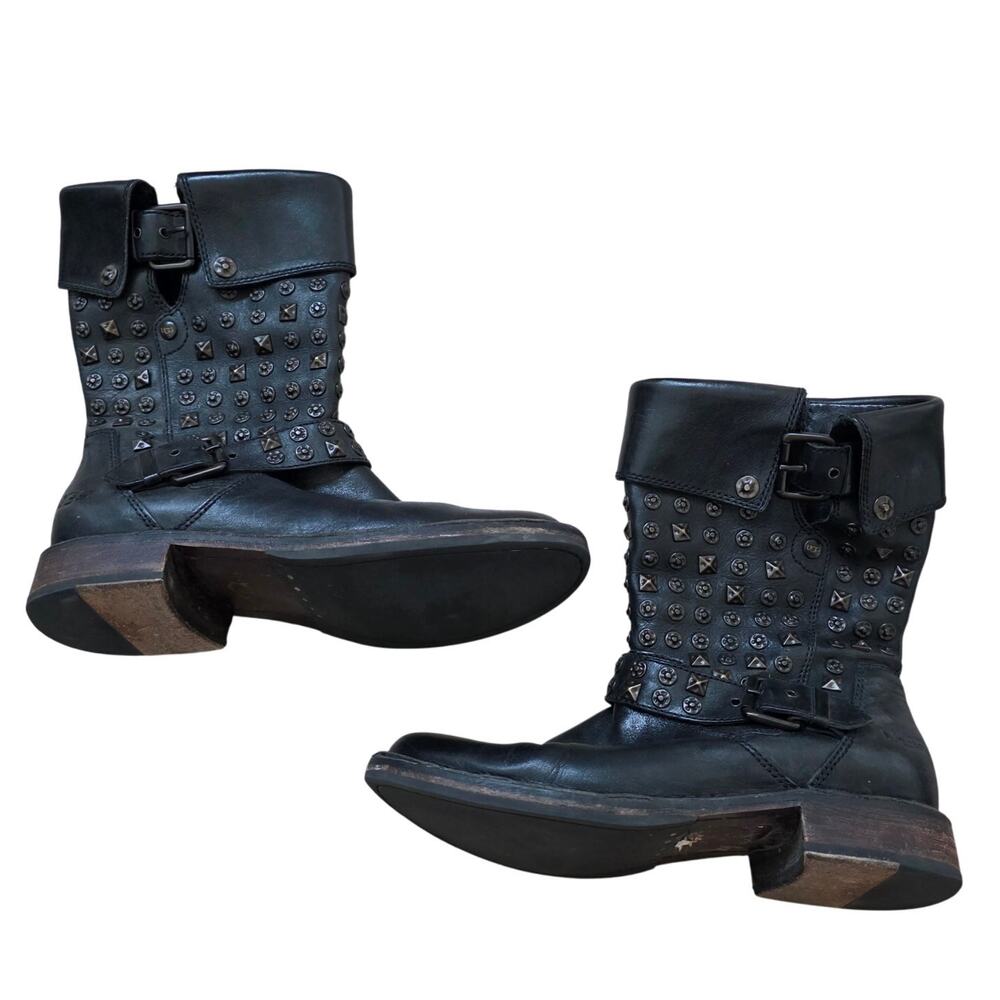 UGG Conor Black Leather Studded Moto Style Boots sz 7 Fall Winter Boho Casual